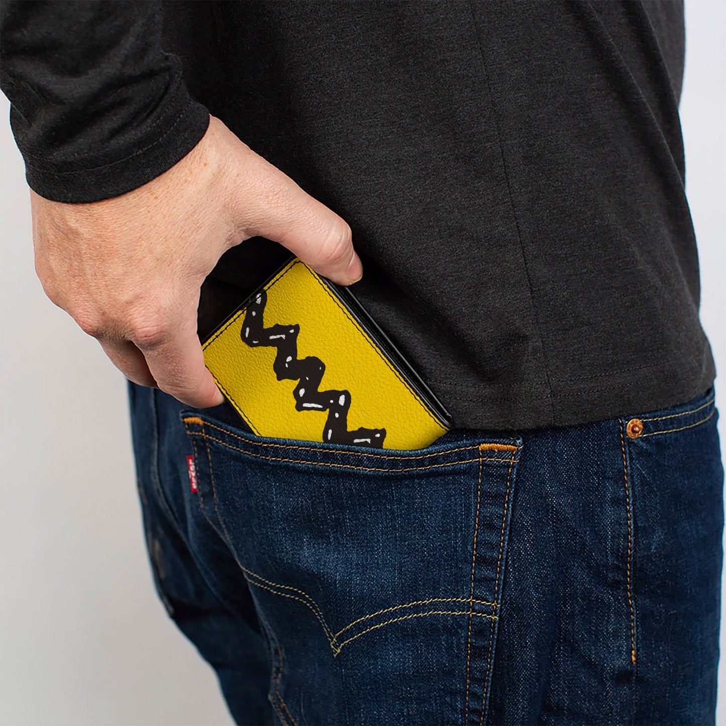 Bi-Fold Wallet - Peanuts Charlie Brown Zig Zag Stripe Yellow/Black