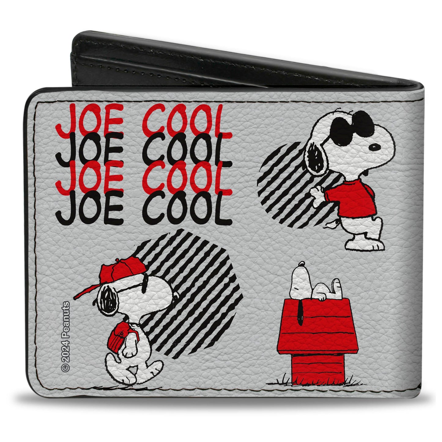 Bi-Fold Wallet - Peanuts JOE COOL Snoopy Poses and Text Gray/Black/Red/White
