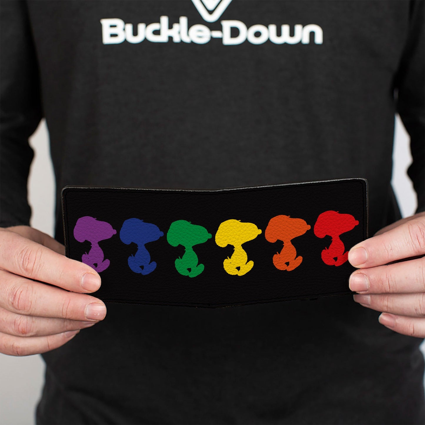 Bi-Fold Wallet - Peanuts Snoopy Silhouette Pose Black/Rainbow Multi Color