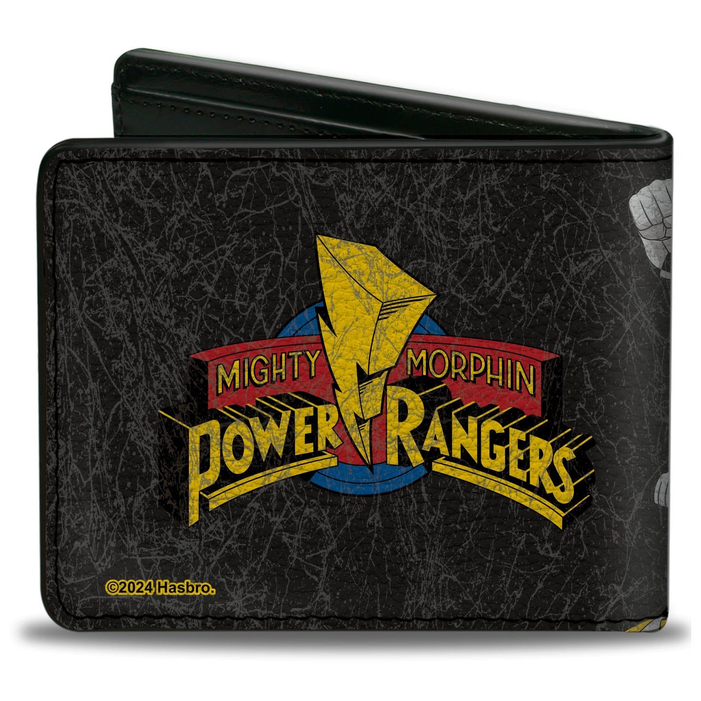 Bi-Fold Wallet - MMPR Power Rangers Group Action Pose Weathered and Title Logo Black