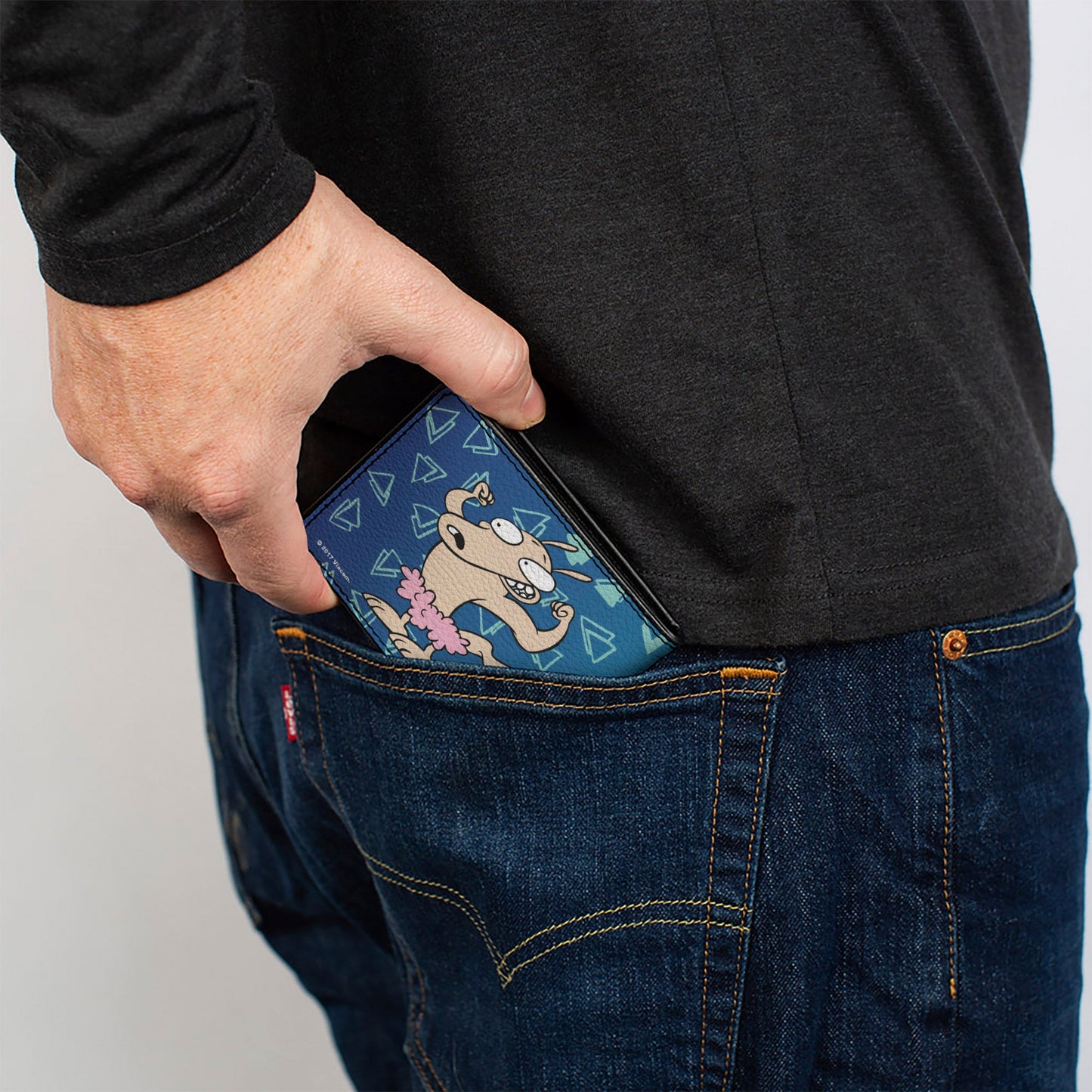 Bi-Fold Wallet - Rocko & Spunky Pose2 + Icon Sketches Logo Turquoise White