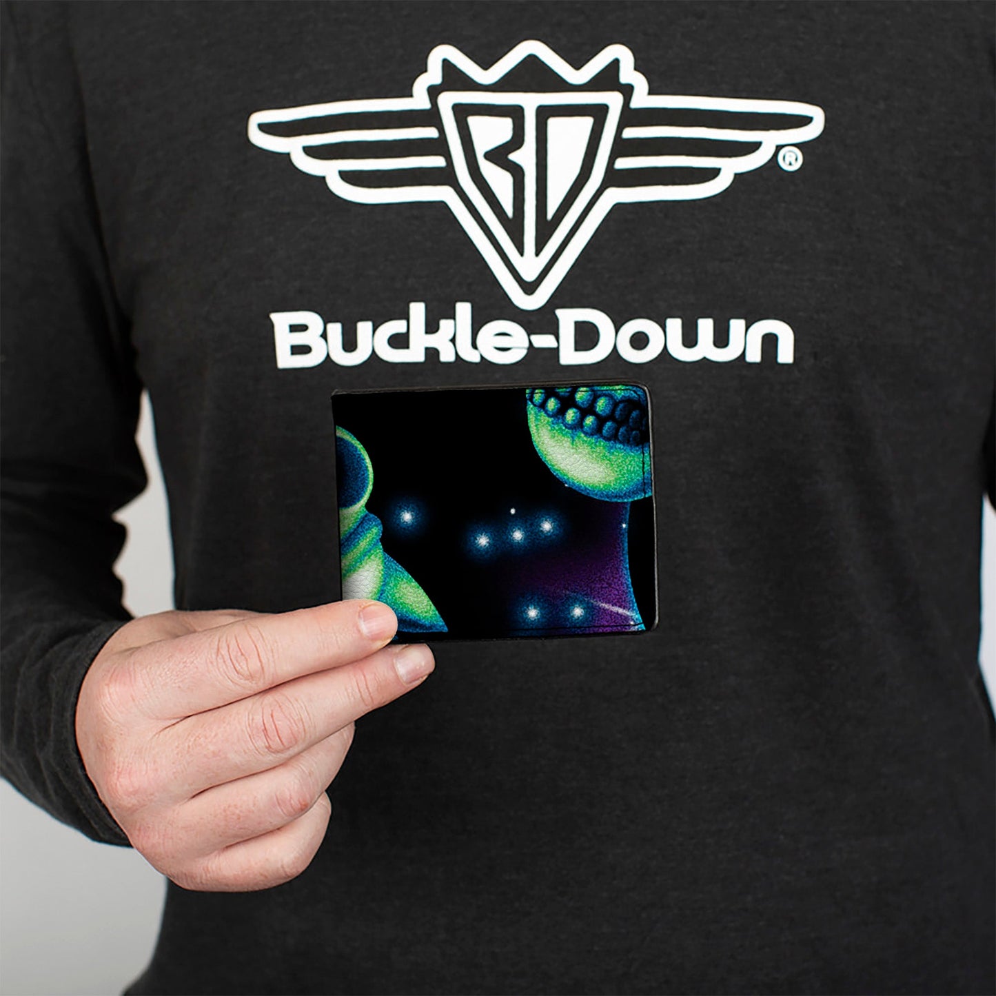 Bi-Fold Wallet - Rick and Morty Glow Skull in Space Scattered Black Blues Greens