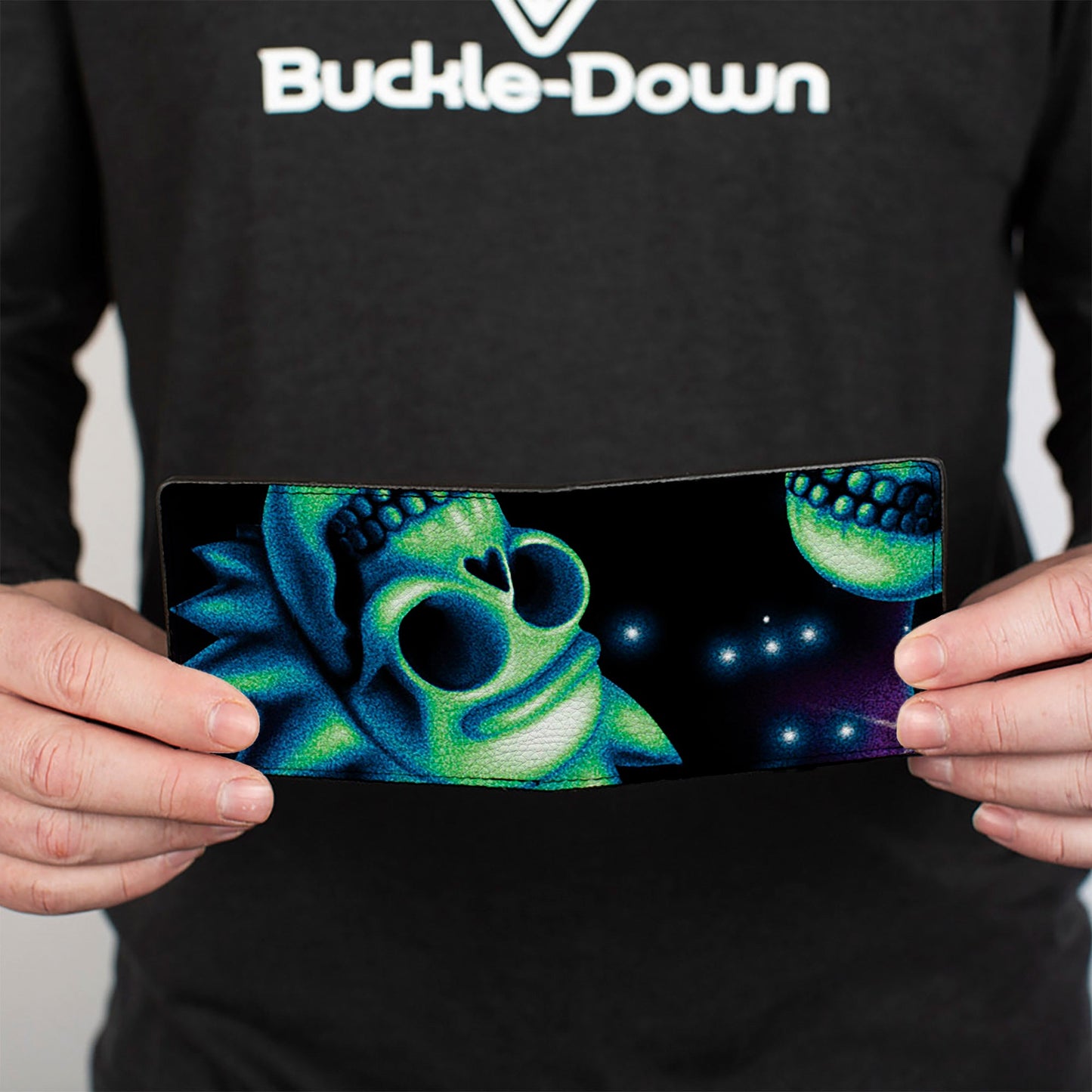 Bi-Fold Wallet - Rick and Morty Glow Skull in Space Scattered Black Blues Greens