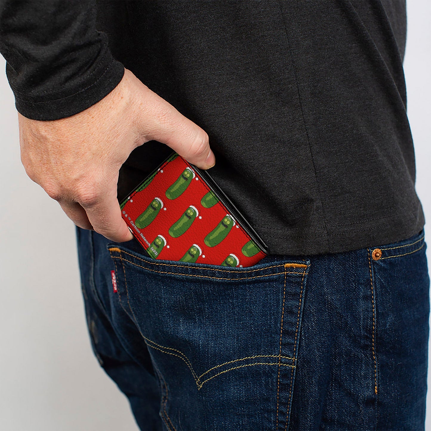 Bi-Fold Wallet - Rick and Morty Holiday Pickle Rick Santa Clause Pose Red