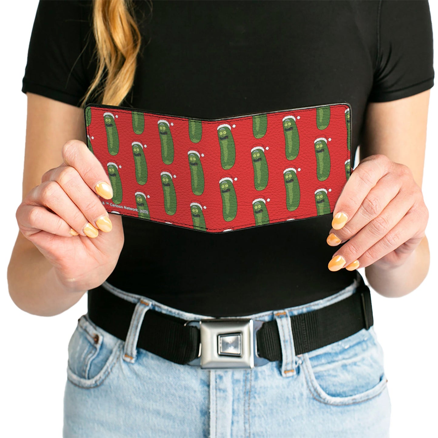 Bi-Fold Wallet - Rick and Morty Holiday Pickle Rick Santa Clause Pose Red