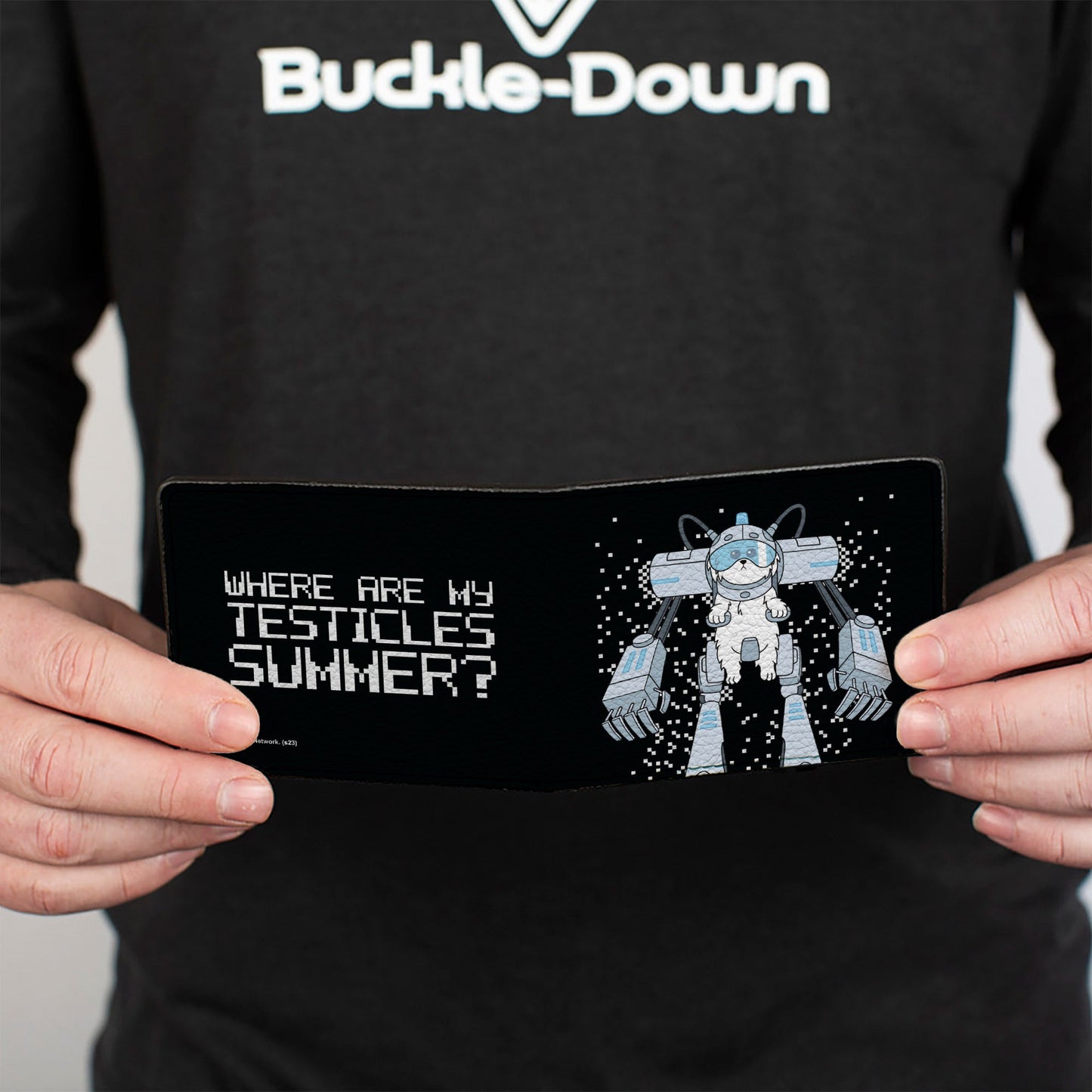 Bi-Fold Wallet - Rick and Morty Snuffles Pose and Quote Black/White/Blues