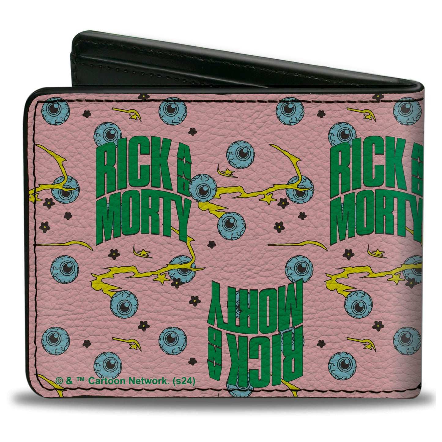 Bi-Fold Wallet - RICK AND MORTY Text and Eyeballs Pink/Green