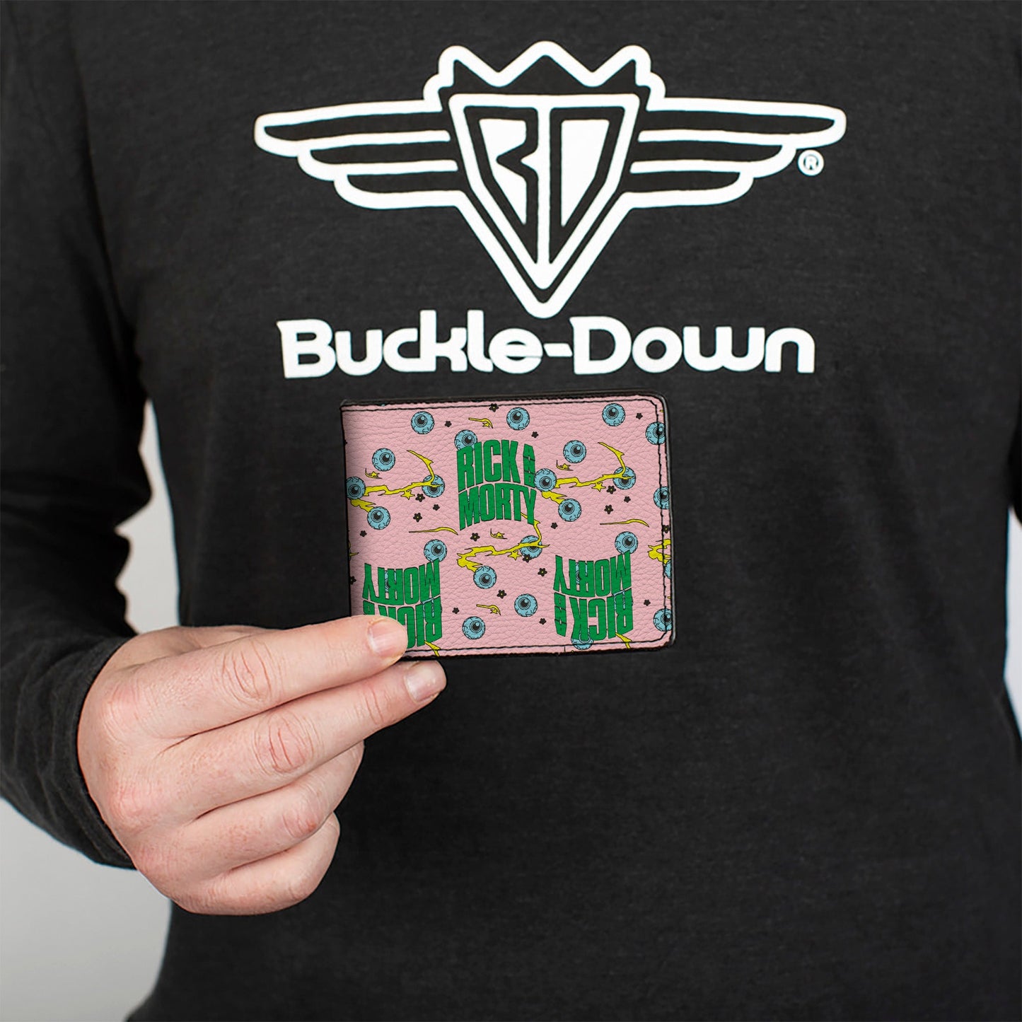 Bi-Fold Wallet - RICK AND MORTY Text and Eyeballs Pink/Green