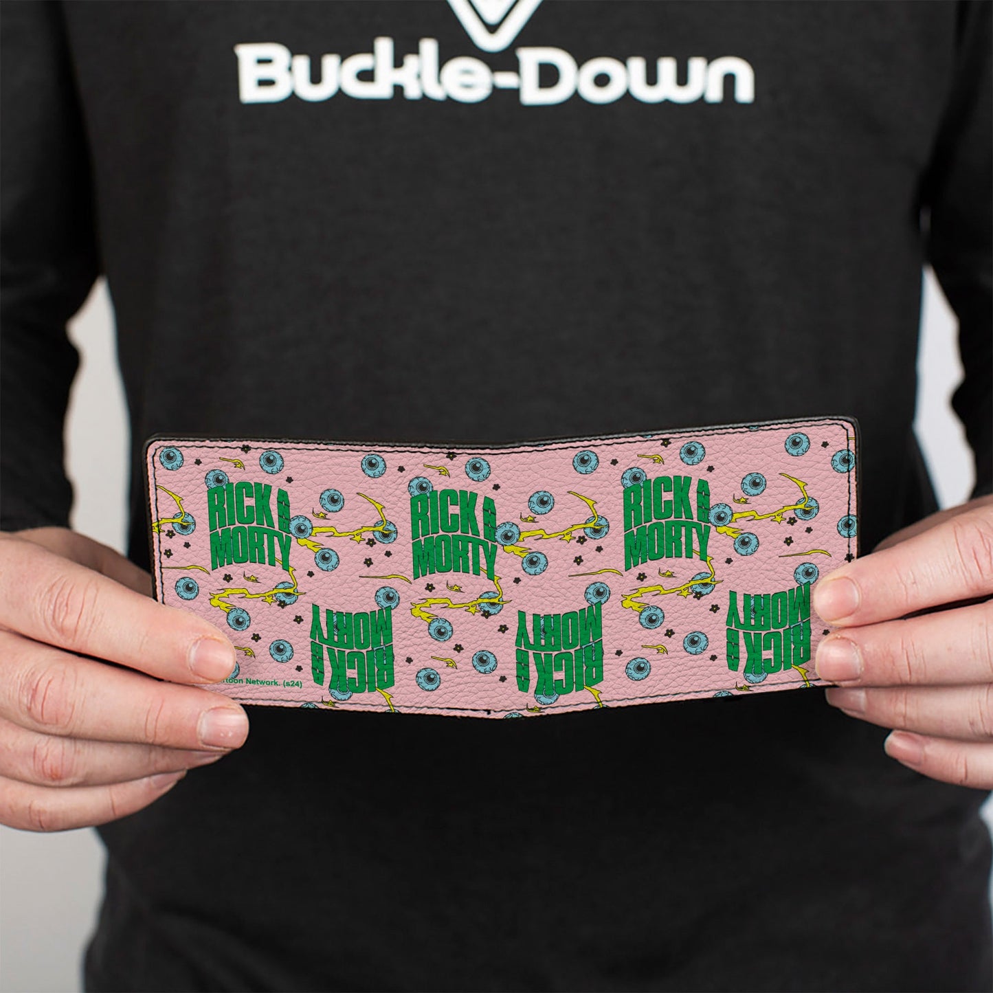 Bi-Fold Wallet - RICK AND MORTY Text and Eyeballs Pink/Green