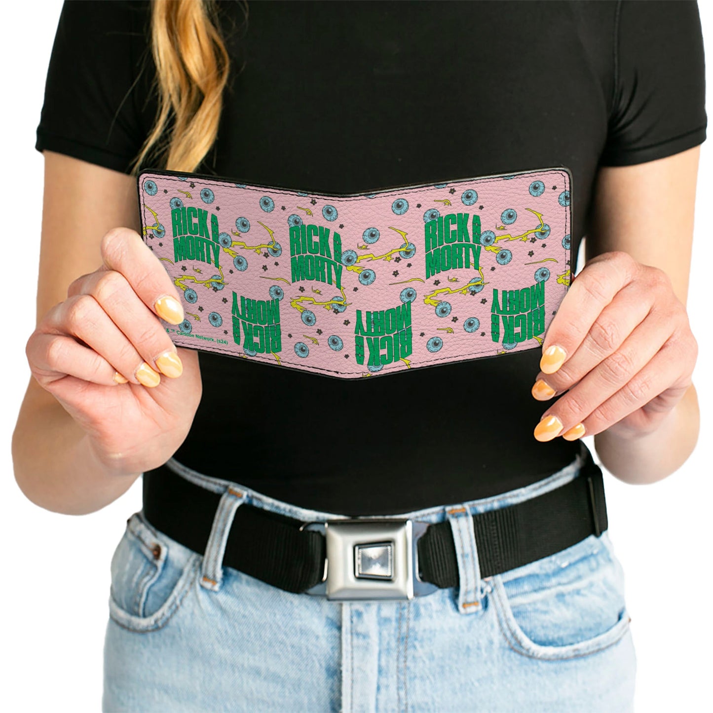 Bi-Fold Wallet - RICK AND MORTY Text and Eyeballs Pink/Green
