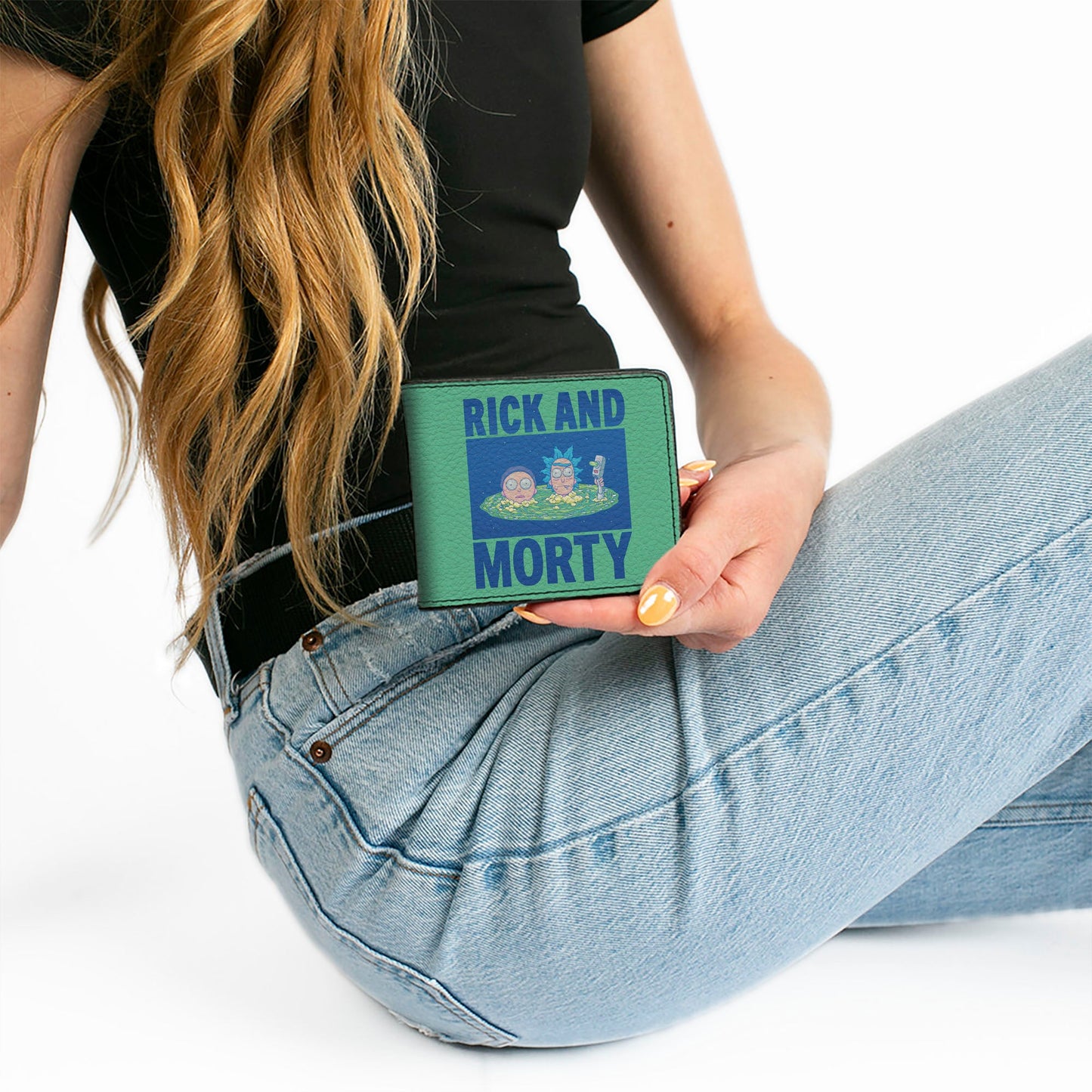 Bi-Fold Wallet - RICK AND MORTY Floating Portal Pose Turquoise/Blue