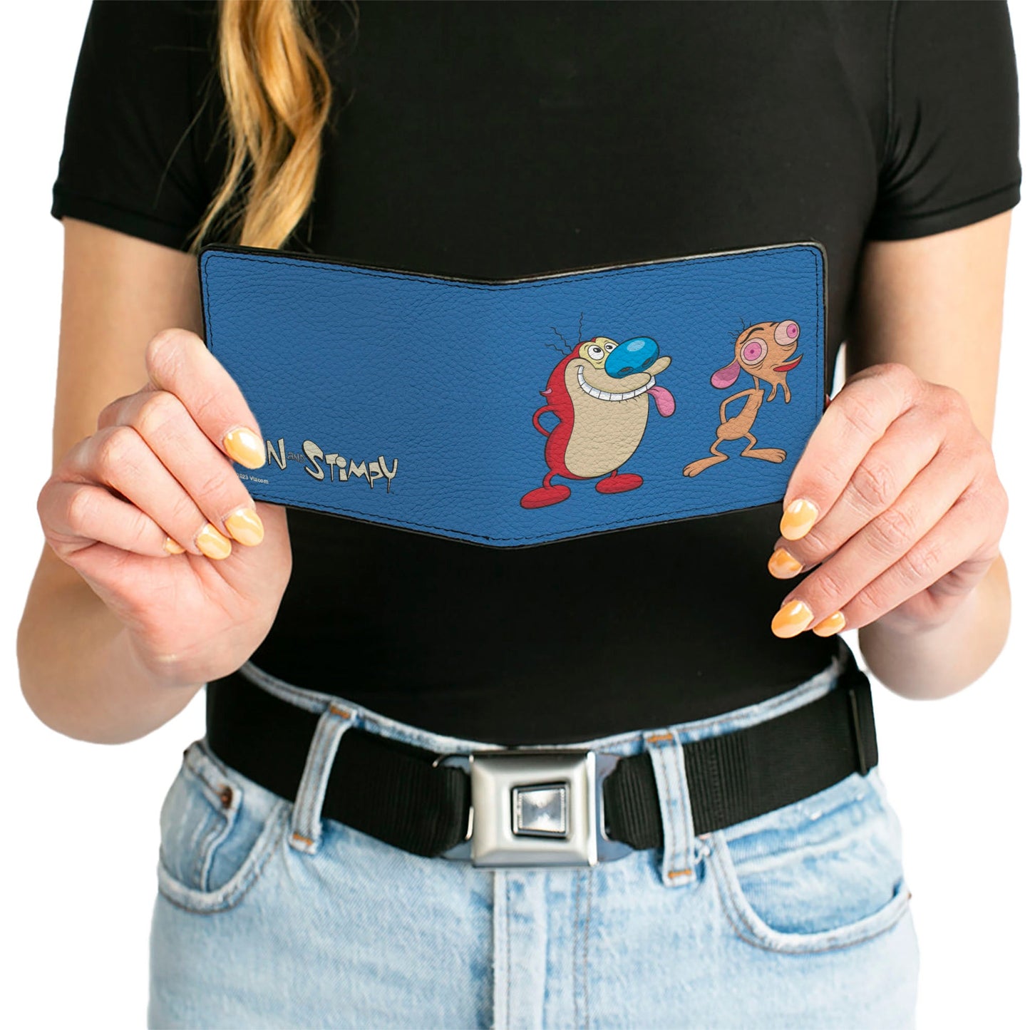 Bi-Fold Wallet - Ren and Stimpy Hands Behind Back Pose Blue