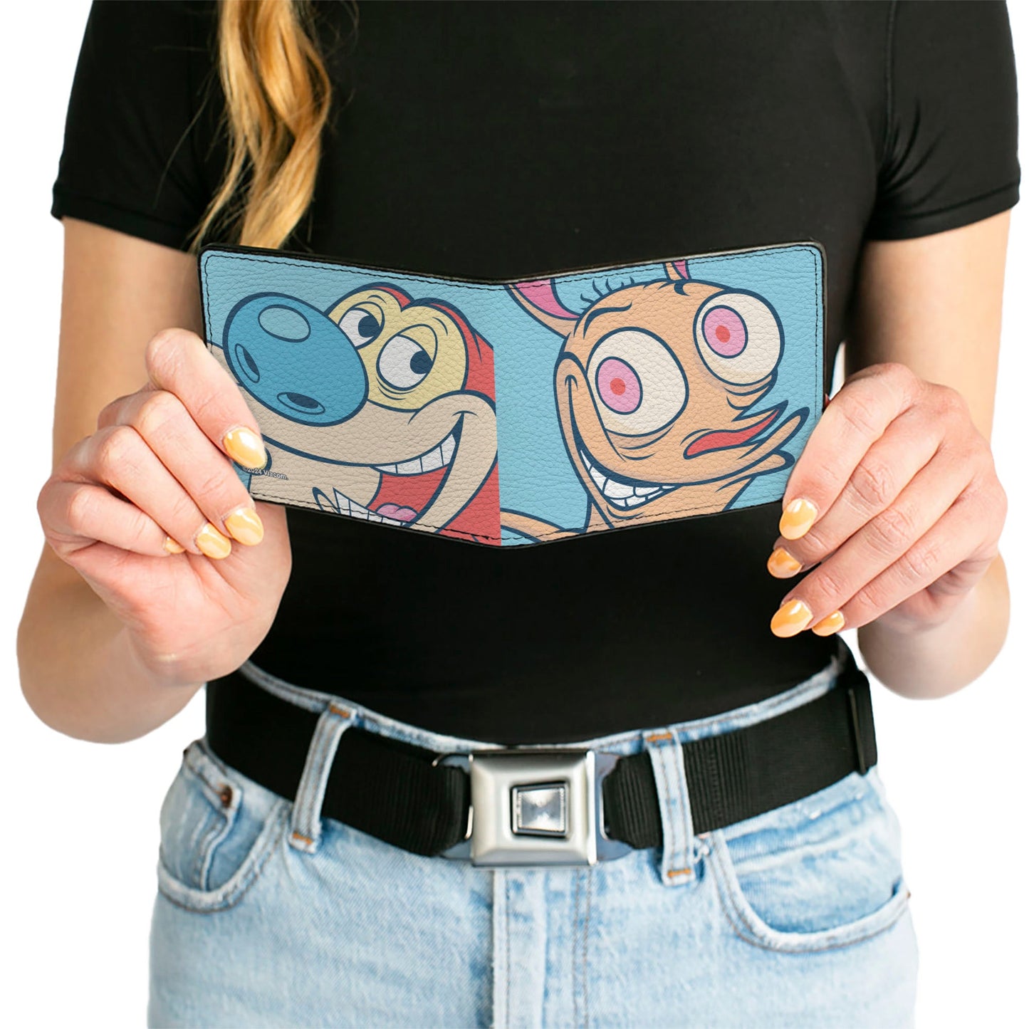 Bi-Fold Wallet - Ren & Stimpy Character Face Close-Ups Light Blue