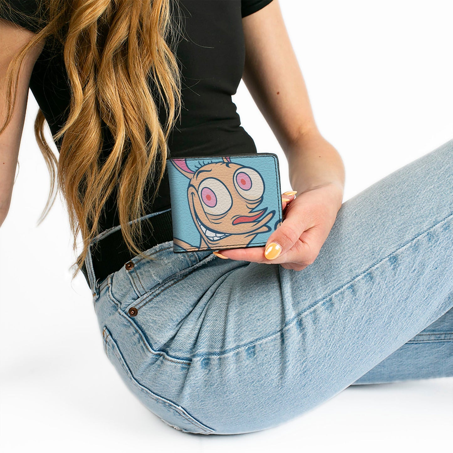 Bi-Fold Wallet - Ren & Stimpy Character Face Close-Ups Light Blue