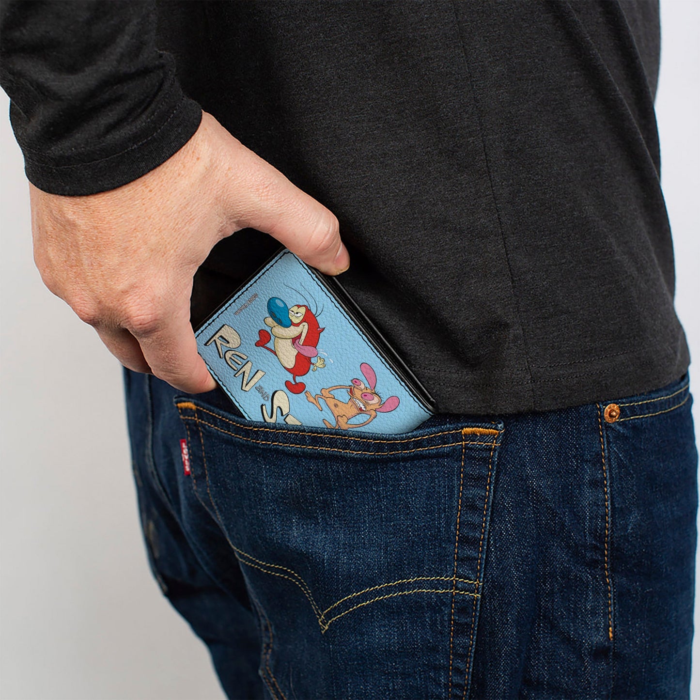 Bi-Fold Wallet - REN AND STIMPY Fighting Scenes and Title Logo Blue