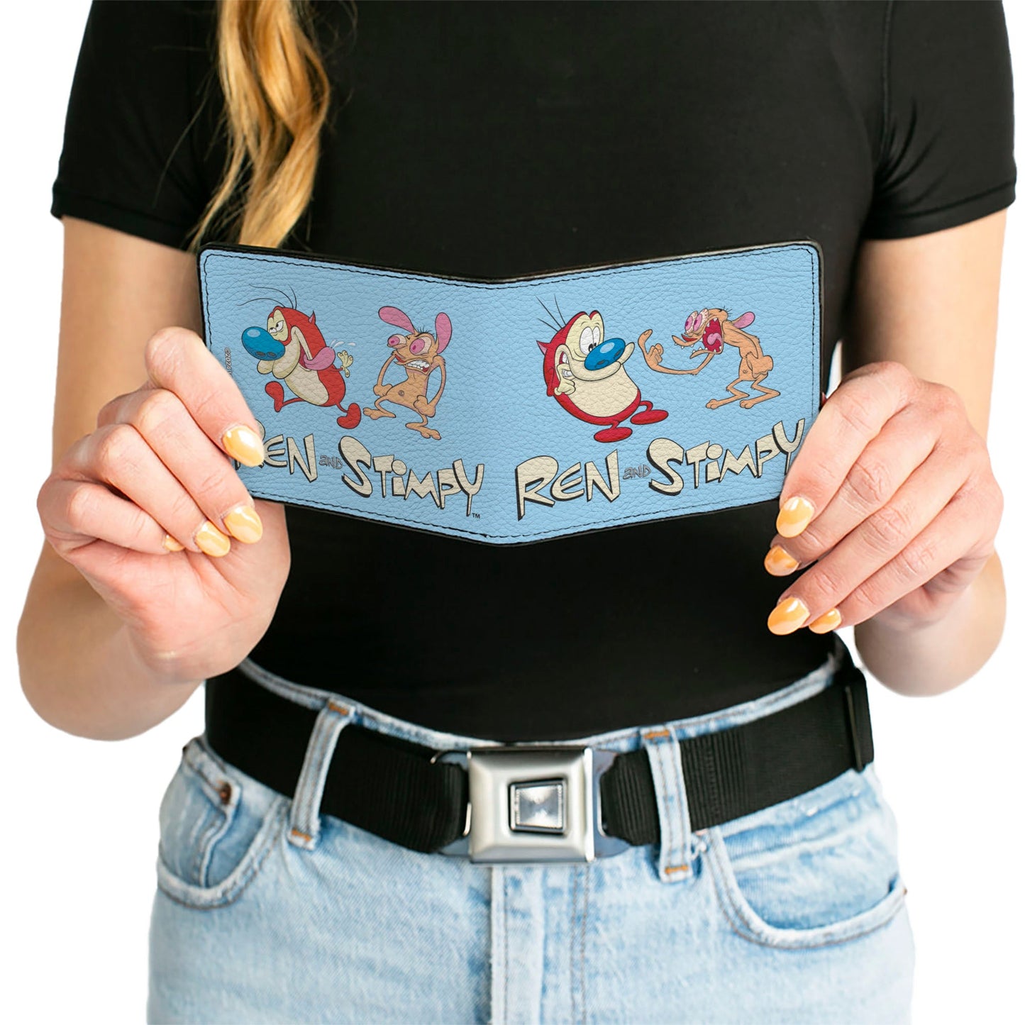 Bi-Fold Wallet - REN AND STIMPY Fighting Scenes and Title Logo Blue