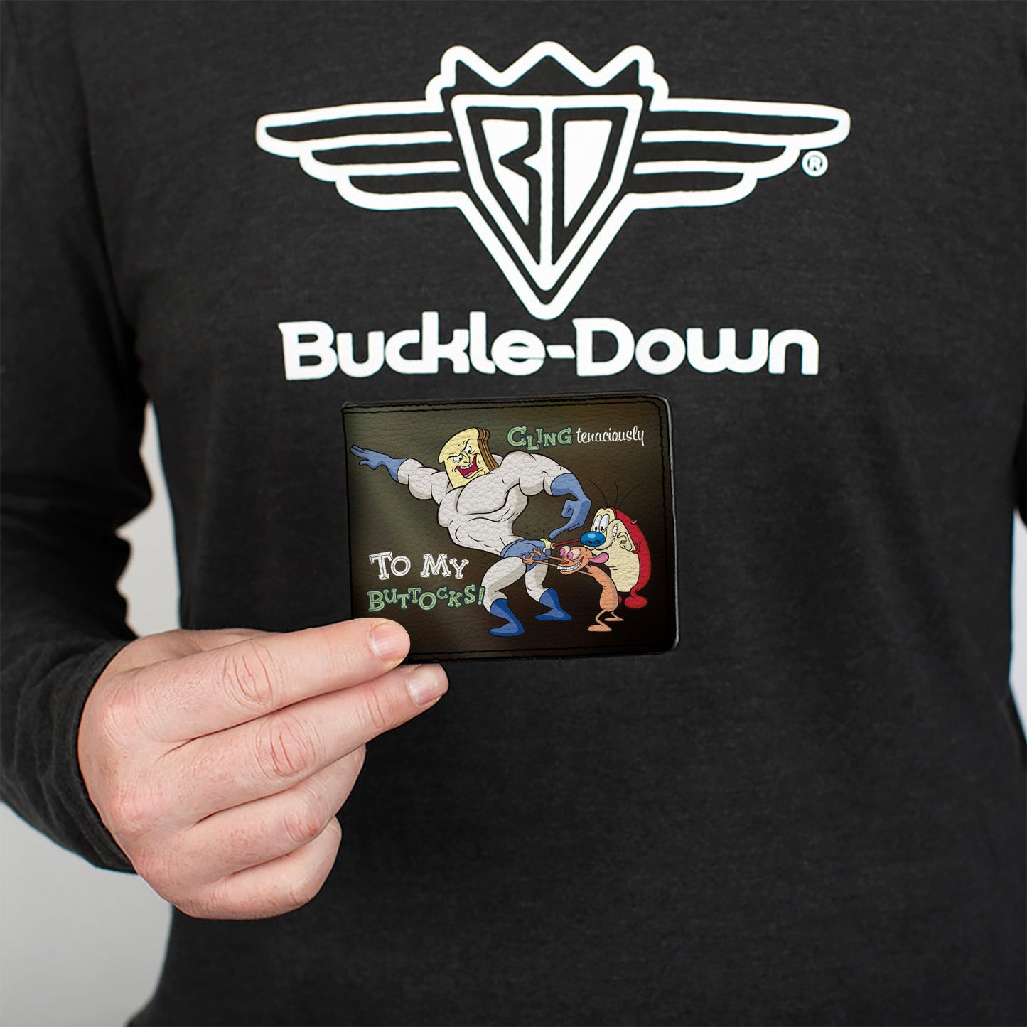 Bi-Fold Wallet - Powdered Toastman CLING TENACIOUSLY TO MY BUTTOCKS! + REN AND STIMPY Logo Black