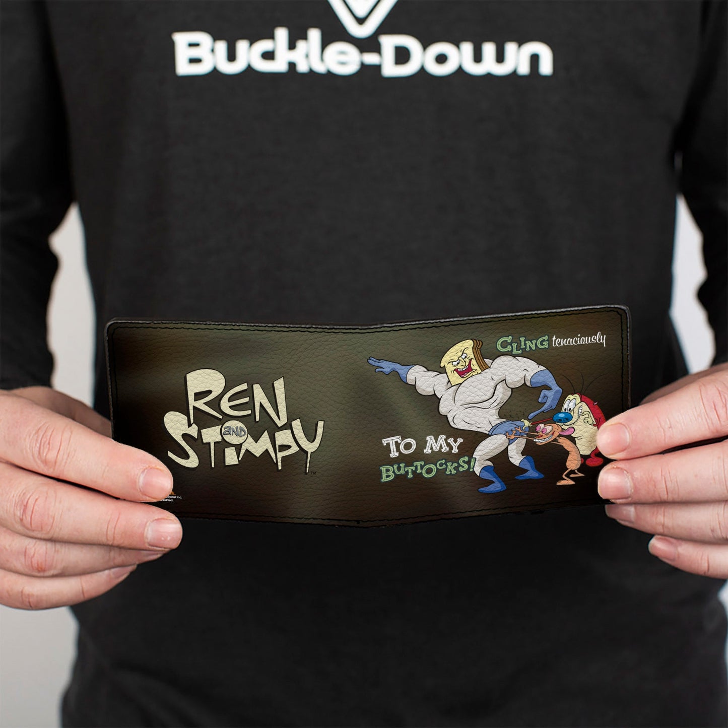 Bi-Fold Wallet - Powdered Toastman CLING TENACIOUSLY TO MY BUTTOCKS! + REN AND STIMPY Logo Black