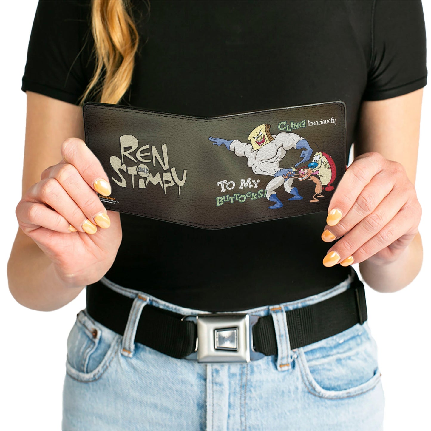 Bi-Fold Wallet - Powdered Toastman CLING TENACIOUSLY TO MY BUTTOCKS! + REN AND STIMPY Logo Black