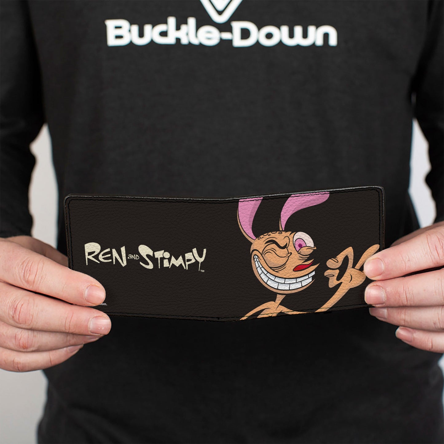 Bi-Fold Wallet - The Ren & Stimpy Show Ren Winking Pose CLOSE-UP + Logo Black