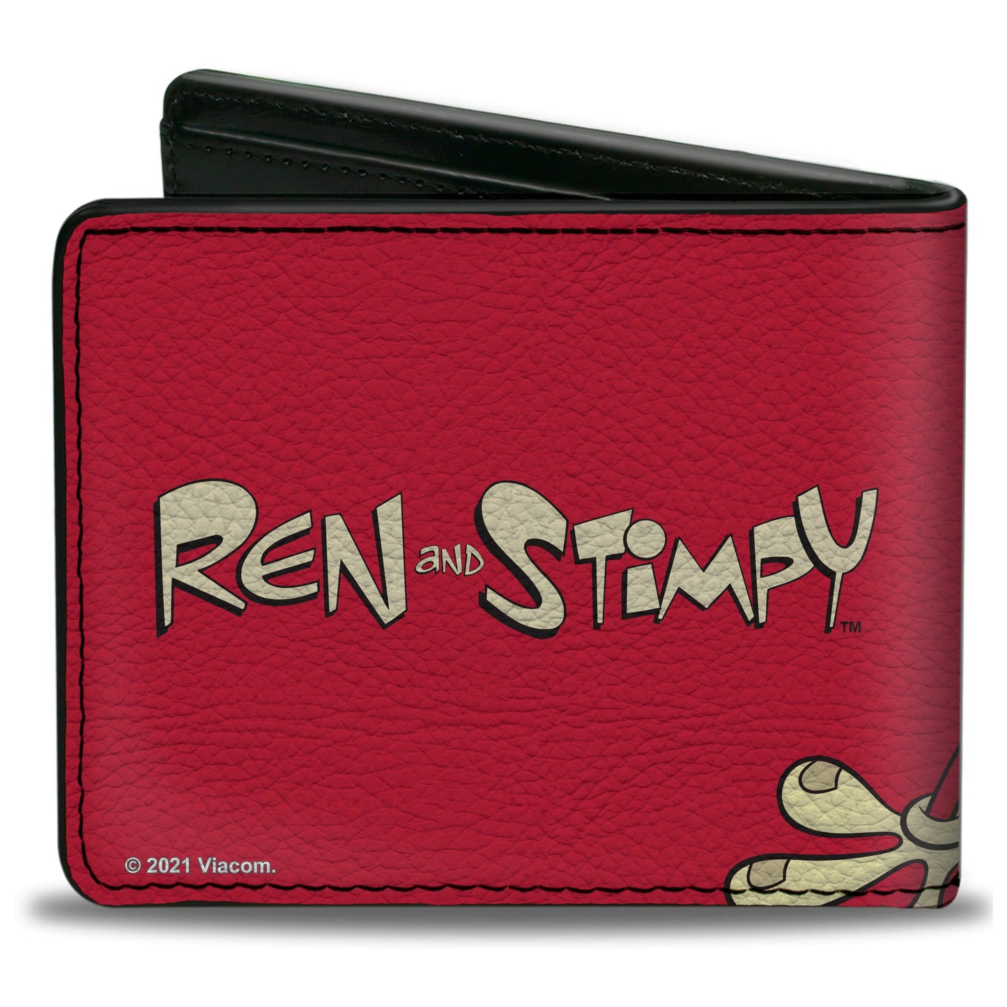 Bi-Fold Wallet - The Ren & Stimpy Show Stimpy Face CLOSE-UP + Logo Red