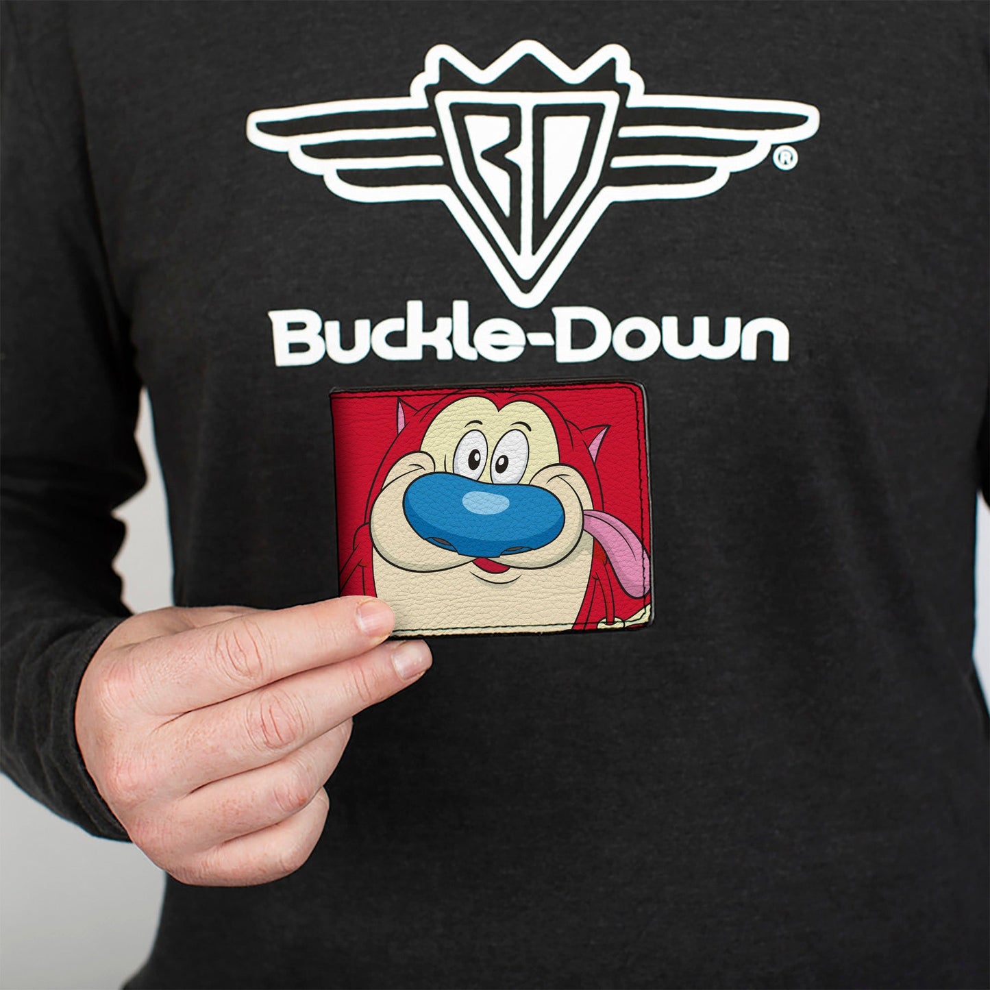 Bi-Fold Wallet - The Ren & Stimpy Show Stimpy Face CLOSE-UP + Logo Red
