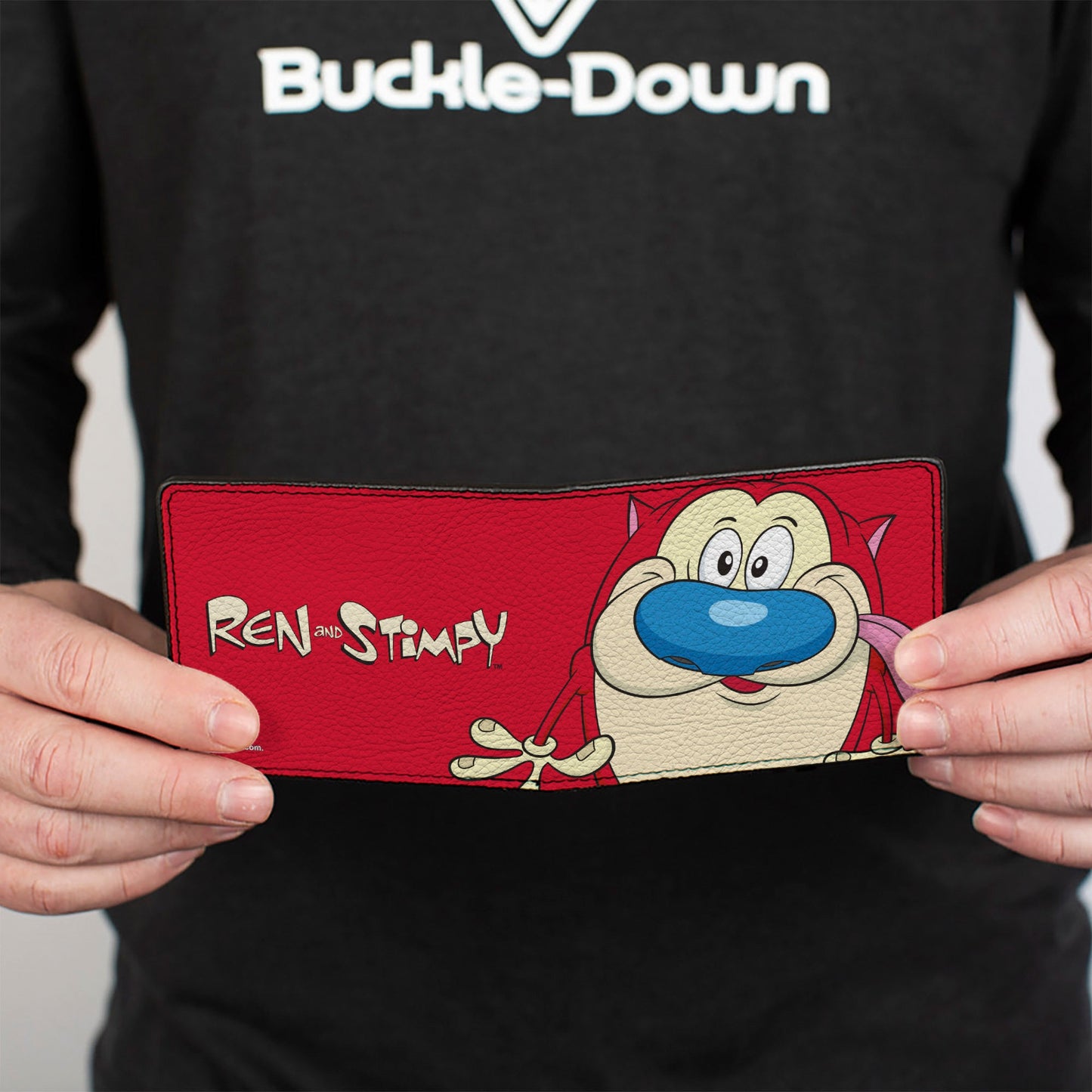 Bi-Fold Wallet - The Ren & Stimpy Show Stimpy Face CLOSE-UP + Logo Red