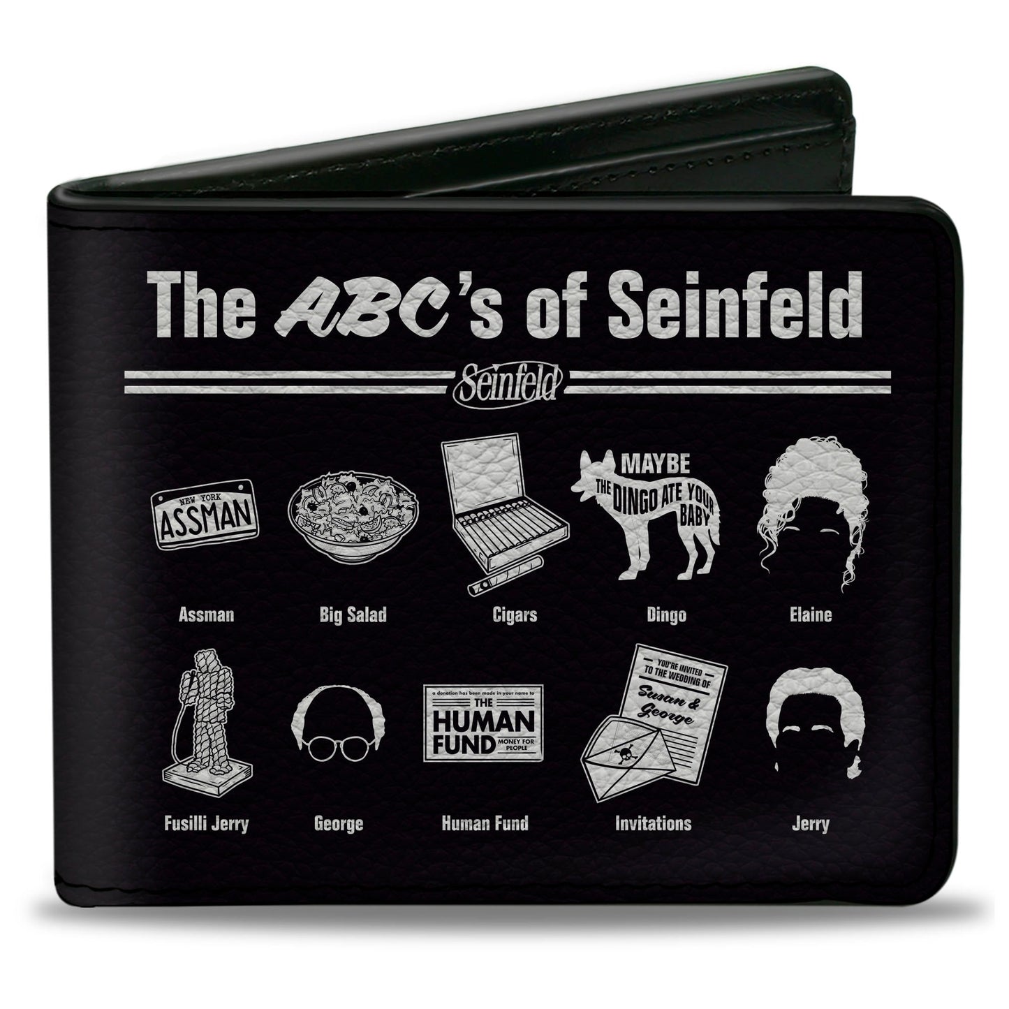 Bi-Fold Wallet - Seinfeld THE ABC's OF SEINFELD Icons Black White