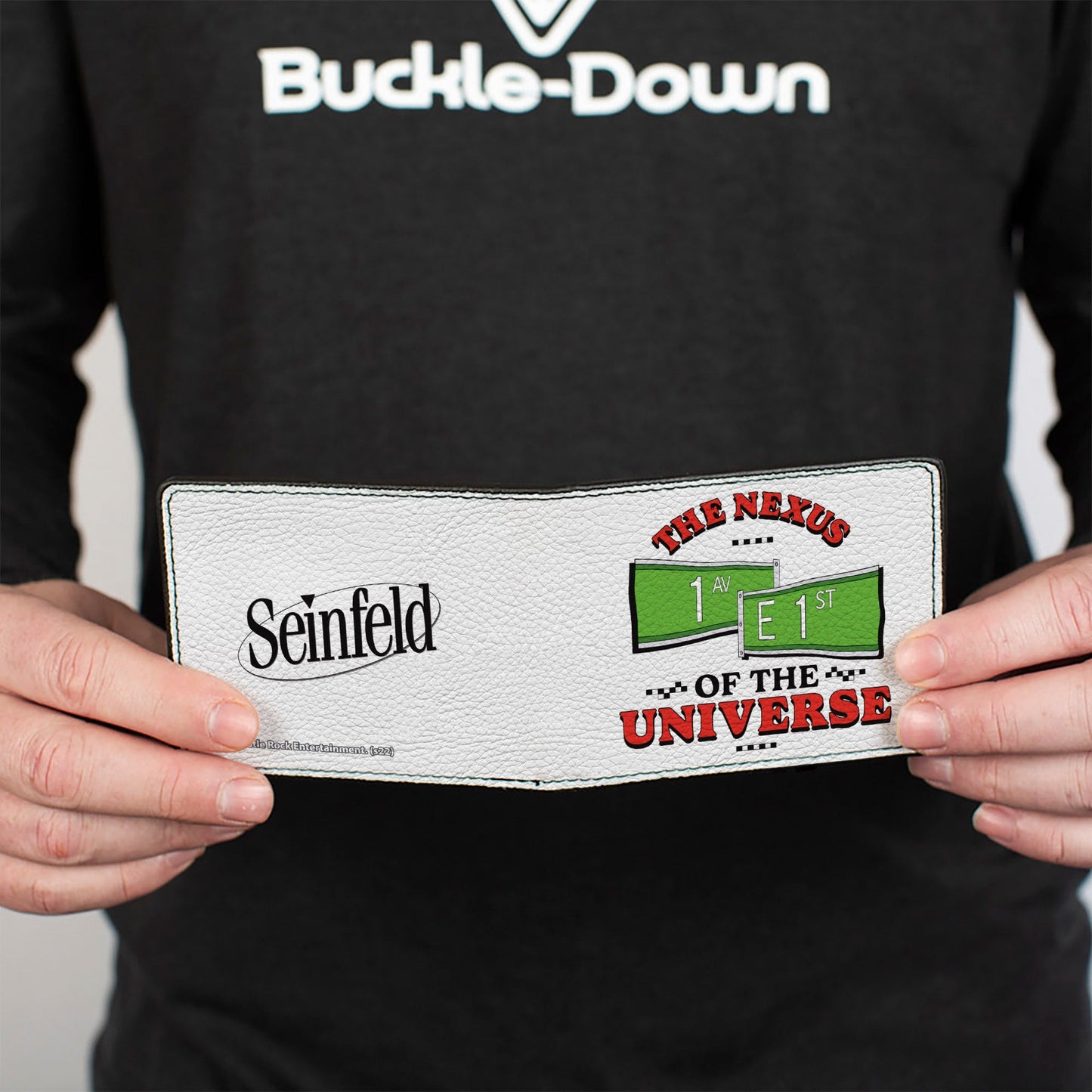 Bi-Fold Wallet - Seinfeld Street Signs THE NEXUS OF THE UNIVERSE + Logo White Black Red Green