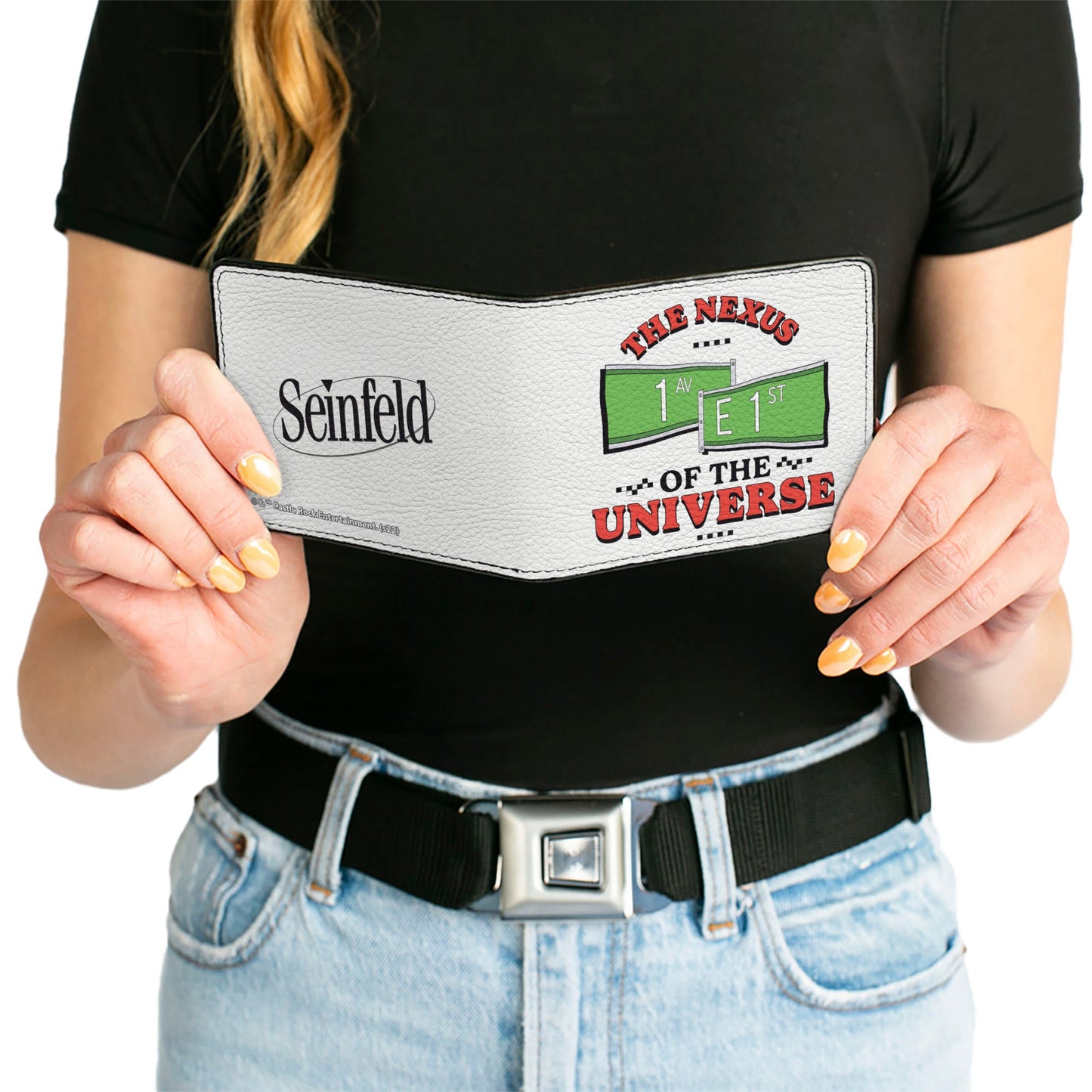 Bi-Fold Wallet - Seinfeld Street Signs THE NEXUS OF THE UNIVERSE + Logo White Black Red Green