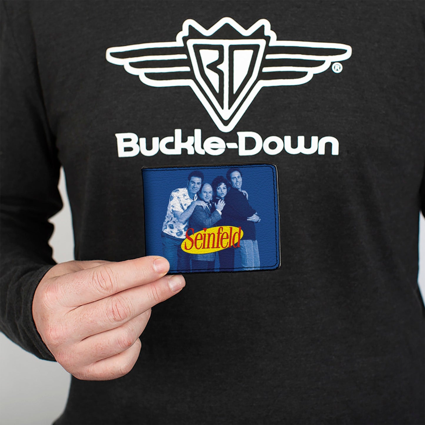 Bi-Fold Wallet - Seinfeld Group Pose + A SHOW ABOUT NOTHING Quote Blues Yellow White