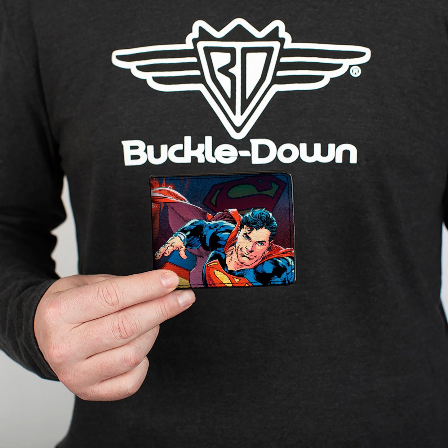 Bi-Fold Wallet - Superman Flying Pose Shield + Heat Vision Eyes Pose CLOSE-UP