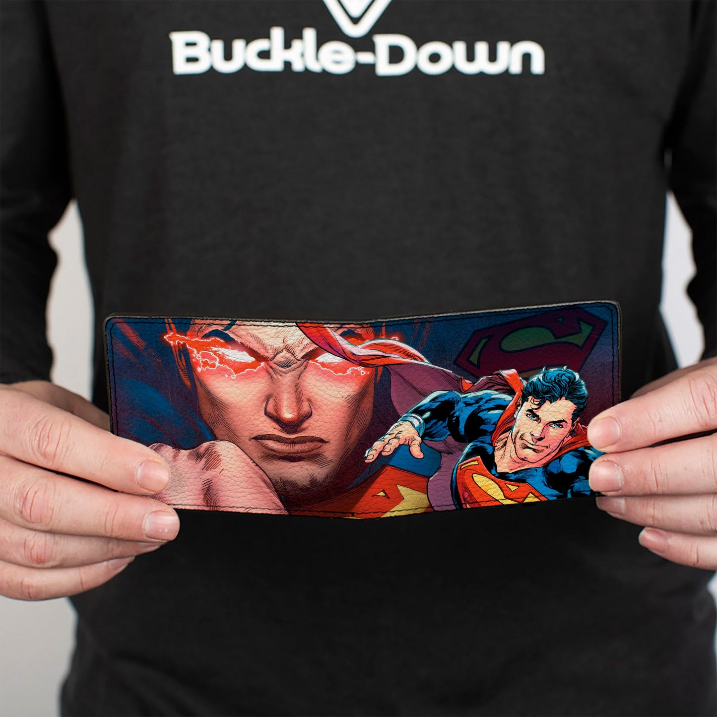 Bi-Fold Wallet - Superman Flying Pose Shield + Heat Vision Eyes Pose CLOSE-UP