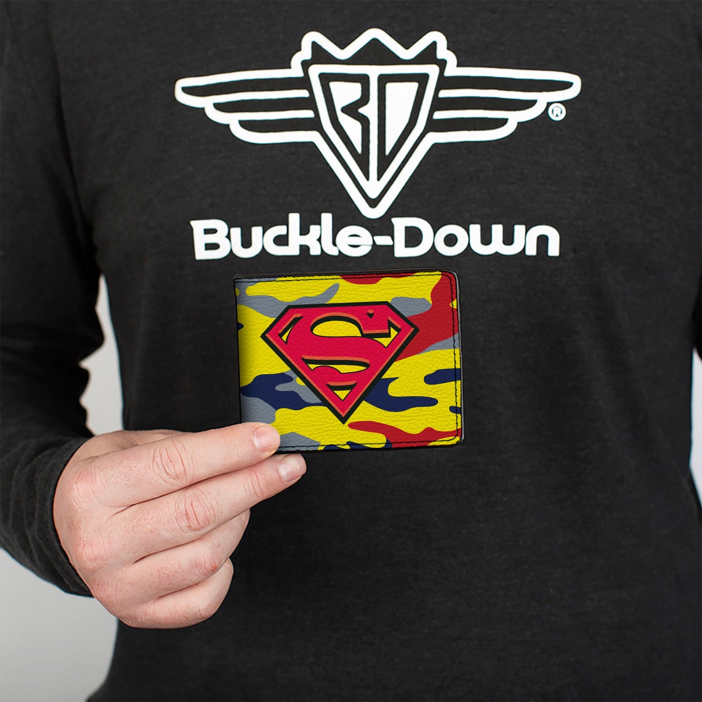Bi-Fold Wallet - Superman Shield Camo Yellow Gray Blue Red
