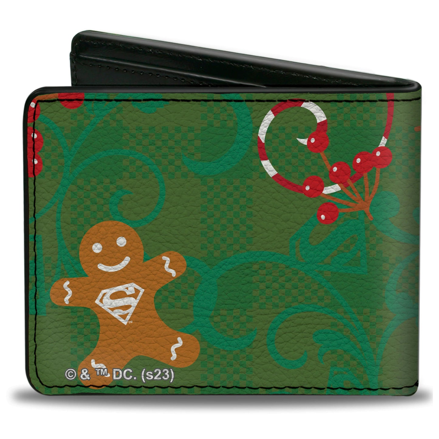 Bi-Fold Wallet - Superman Holiday Christmas Pose and Icons Greens