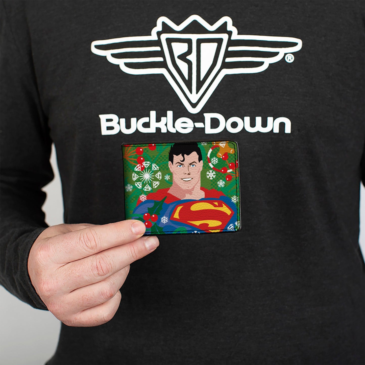 Bi-Fold Wallet - Superman Holiday Christmas Pose and Icons Greens