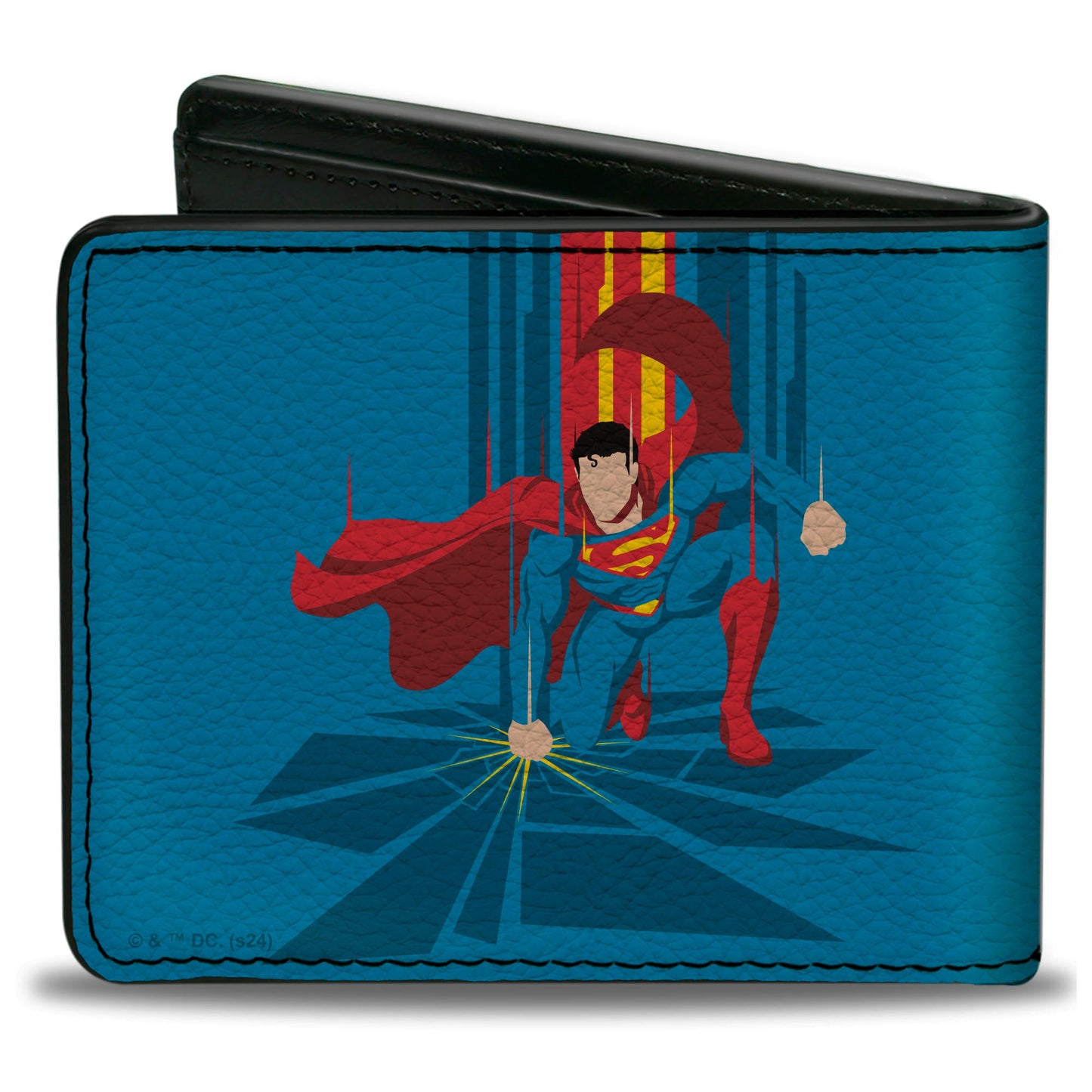 Bi-Fold Wallet - Superman Down Punch Silhouette Pose Blues/Reds/Yellow