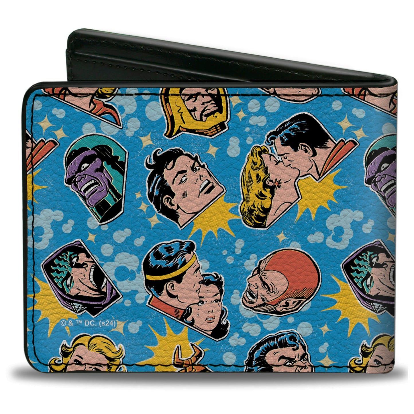 Bi-Fold Wallet - Vintage Superman Supergirl and Villains Faces Scattered Blues