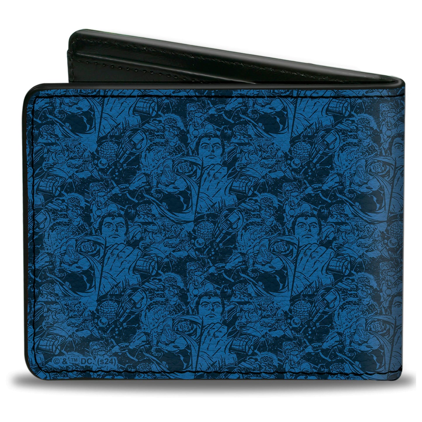 Bi-Fold Wallet - Superman Breaking Chains Pose and Action Poses Stacked Blues