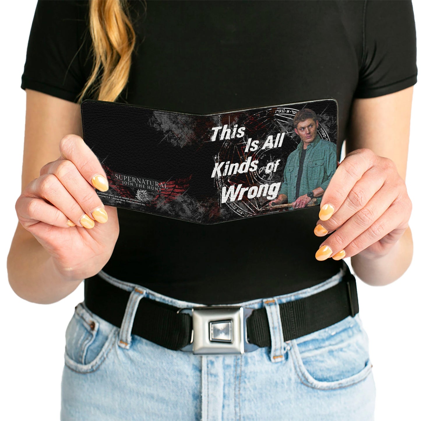 Bi-Fold Wallet - Dean Pose1 THIS IS ALL KINDS OF WRONG + SUPERNATURAL Black Grays Red White