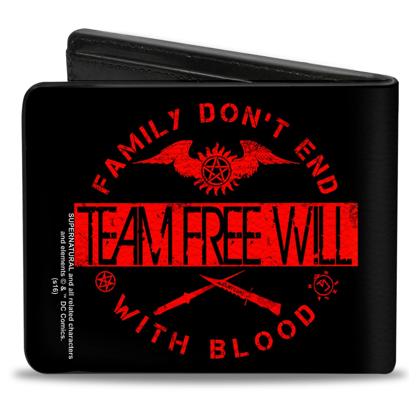 Bi-Fold Wallet - Supernatural TEAM FREE WILL-FAMILY DON'T END WITH BLOOD Black Red