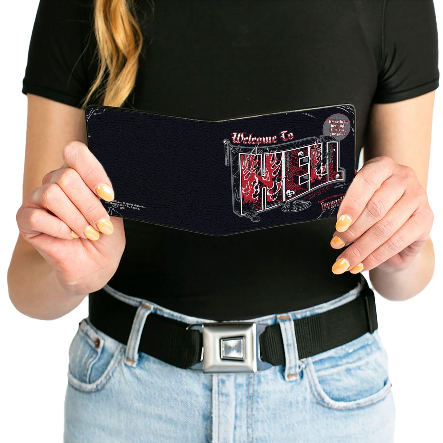 Bi-Fold Wallet - Supernatural WELCOME TO HELL Flames Skulls Chains Black Gray Red White