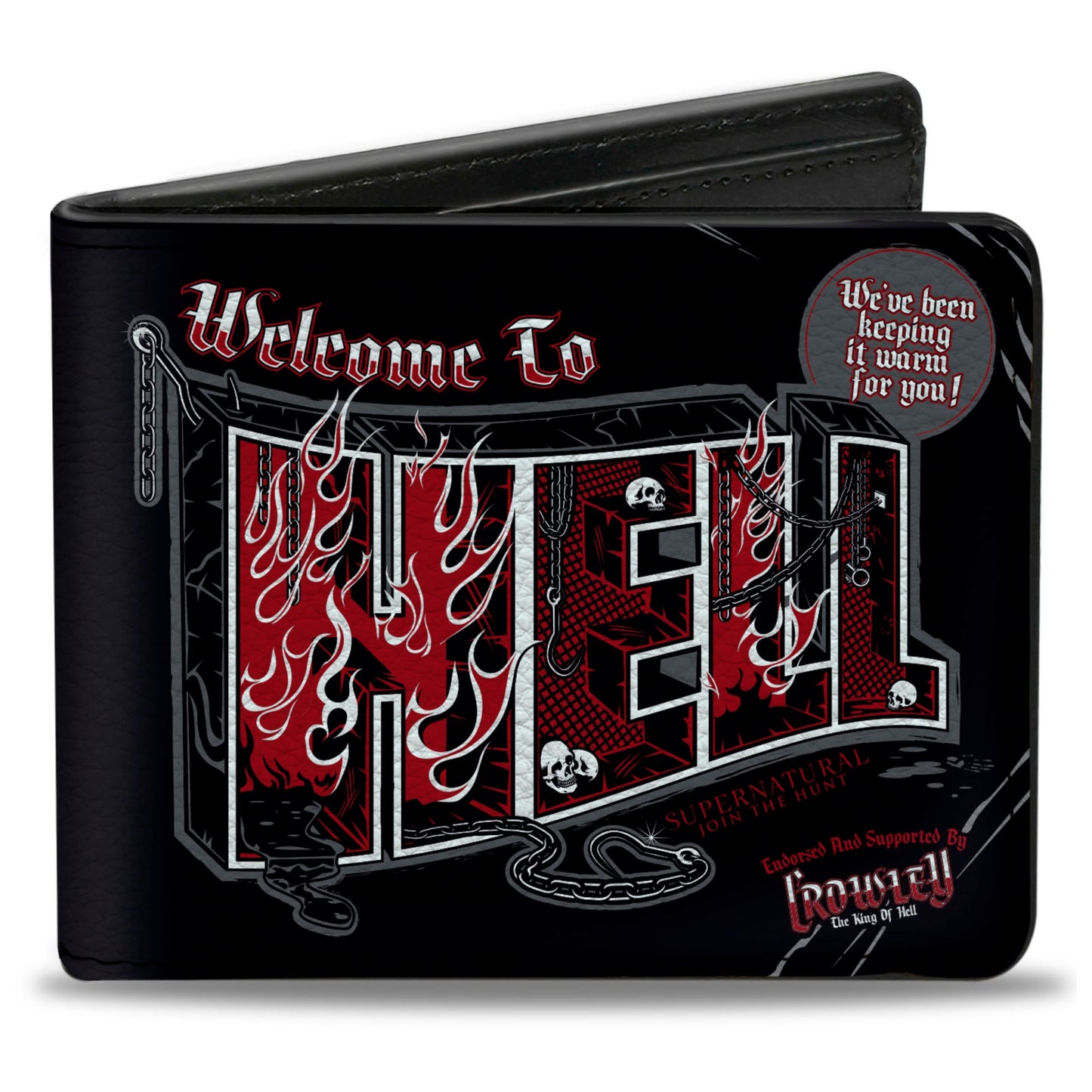 Bi-Fold Wallet - Supernatural WELCOME TO HELL Flames Skulls Chains Black Gray Red White