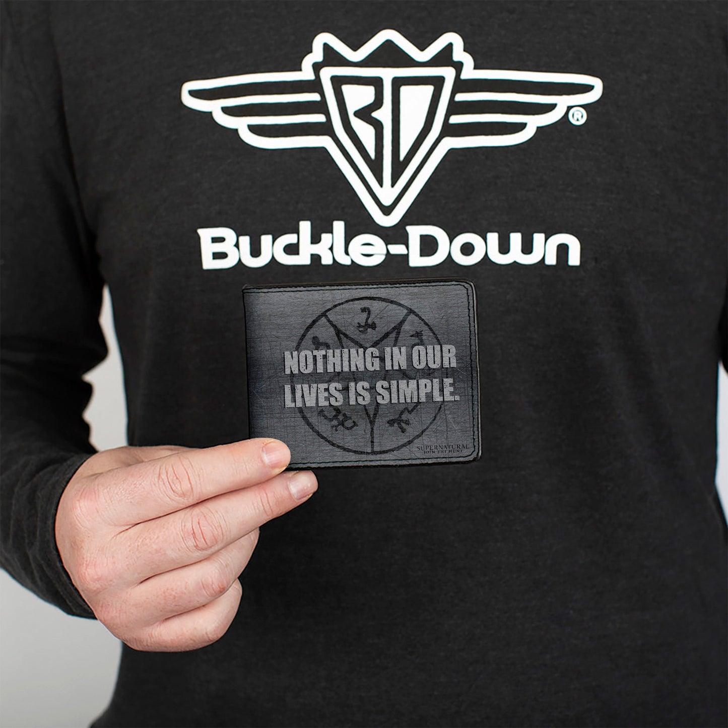 Bi-Fold Wallet - Supernatural NOTHING IN OUR LIVES IS SIMPLE Devil's Trap Symbol + Logo Grays