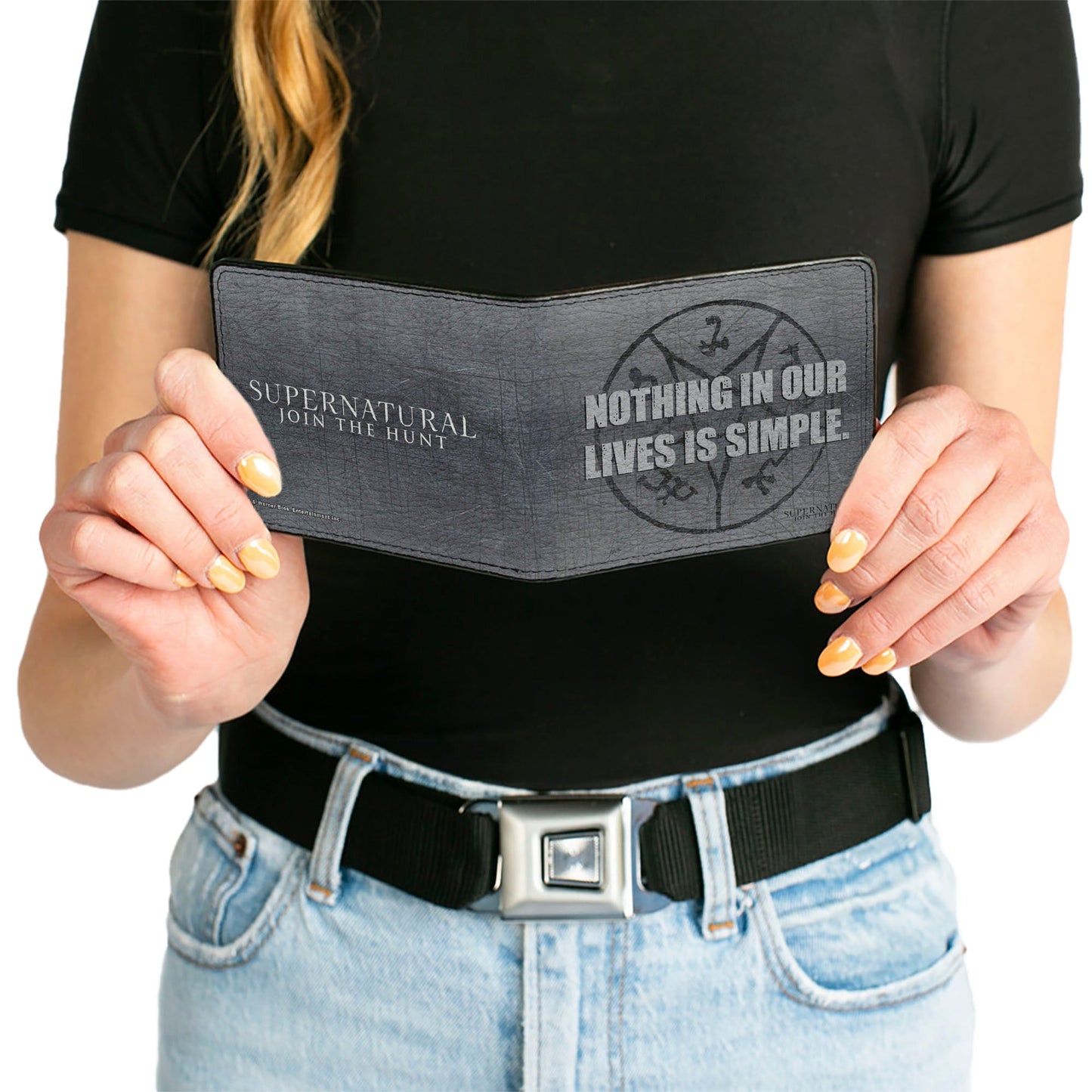 Bi-Fold Wallet - Supernatural NOTHING IN OUR LIVES IS SIMPLE Devil's Trap Symbol + Logo Grays
