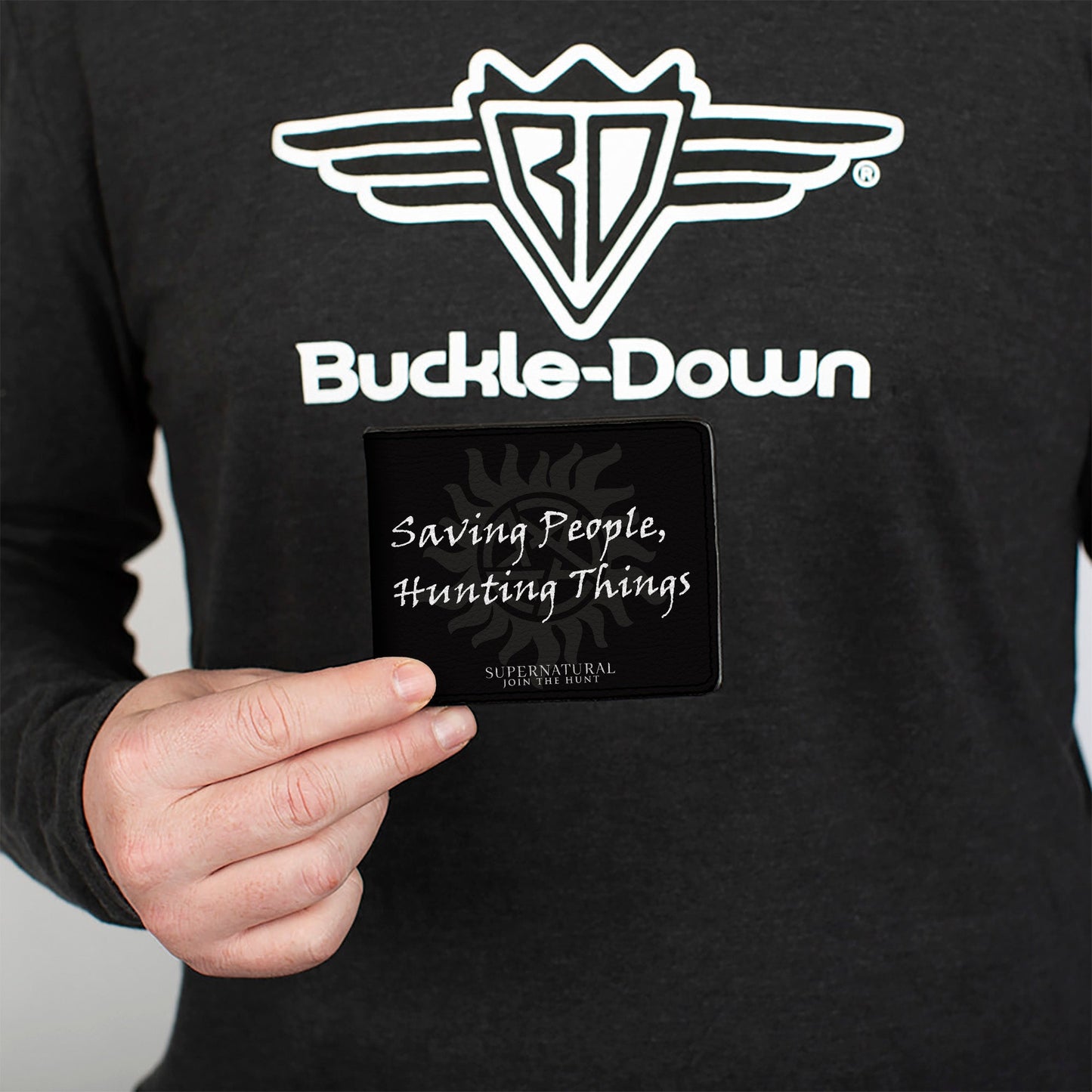 Bi-Fold Wallet - Supernatural SAVING PEOPLE, HUNTING THINGS + Logo Black Gray White