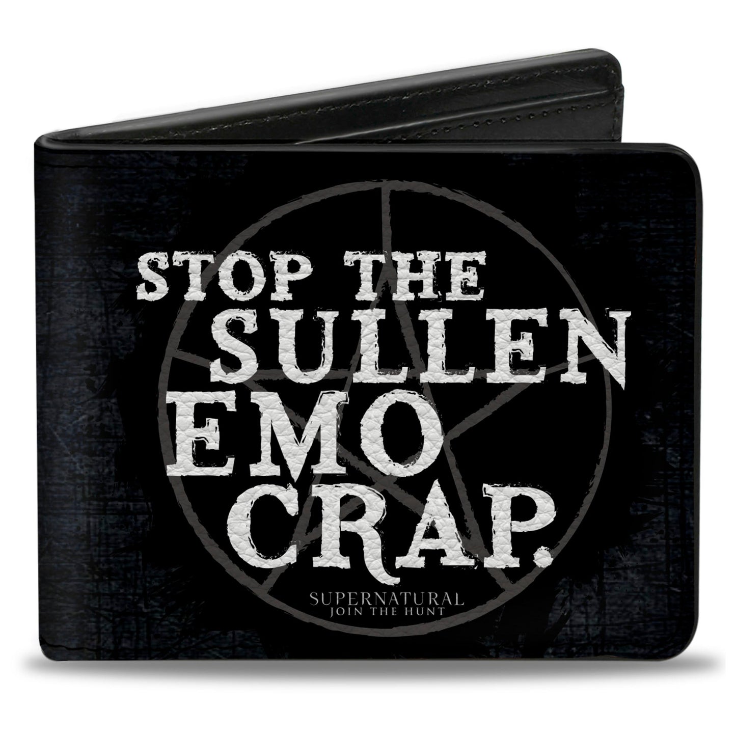 Bi-Fold Wallet - STOP THE SULLEN EMO CRAP Pentagram Black Grays White