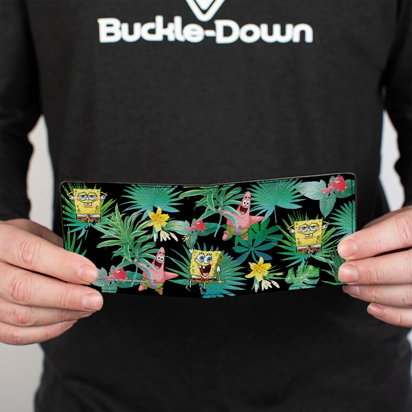 Bi-Fold Wallet - SpongeBob Squarepants and Patrick Starfish Tropical Fauna Collage Black