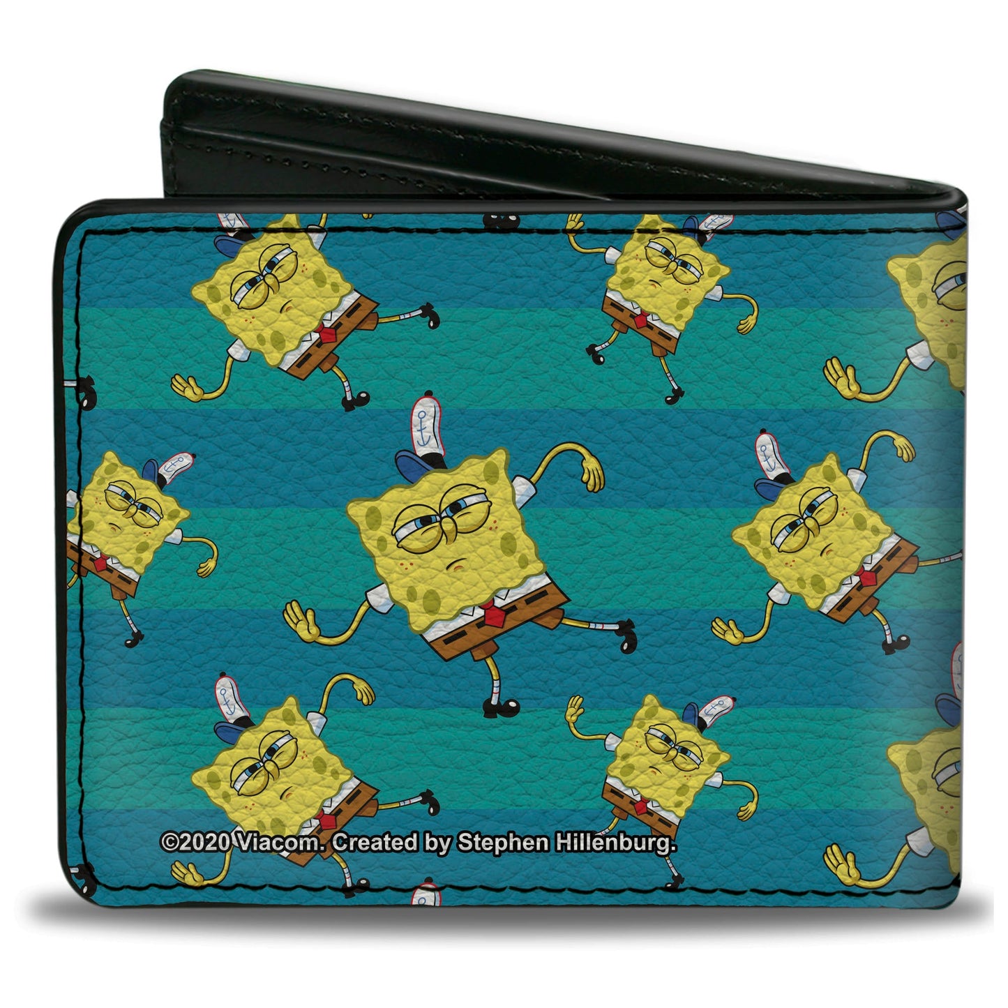 Bi-Fold Wallet - SpongeBob Dancing Pose Scattered Stripe Teal Blues