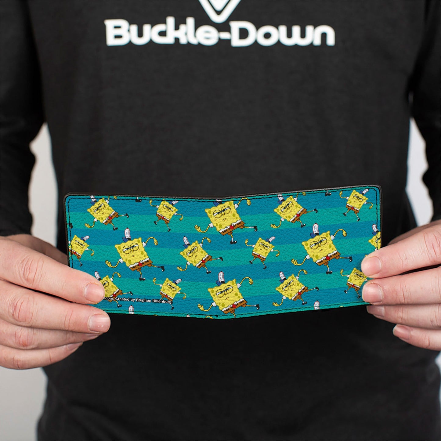 Bi-Fold Wallet - SpongeBob Dancing Pose Scattered Stripe Teal Blues